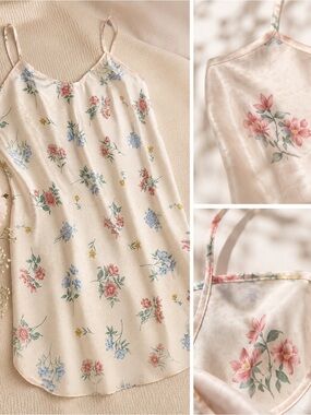 Vintage Dentelle Floral Satin Slip Dress / Nightgown